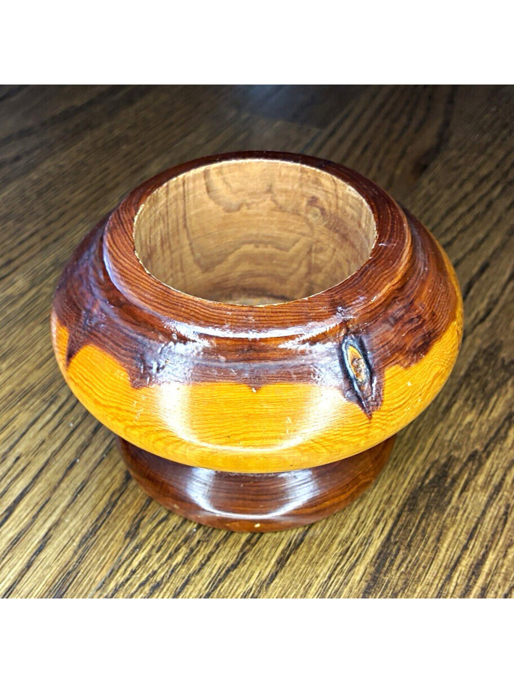Glossy Wood Grain Round Wooden Bowl Brown & Orange Natural Theme